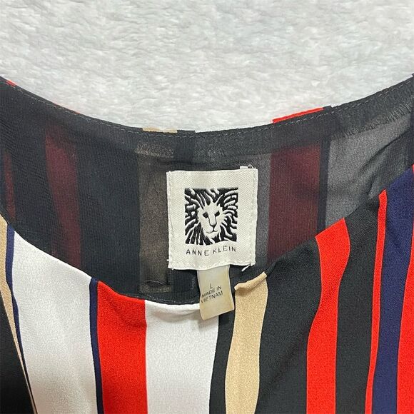 Anne Klein Cami Tank Top Size M Striped Red Blue Cream Black Spaghetti Strap - Picture 4 of 10
